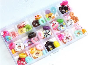 50Pcs Mixed Resin Food Cakes Fake Donuts Rings With 15 Cell Storage Box - Picture 1 of 1