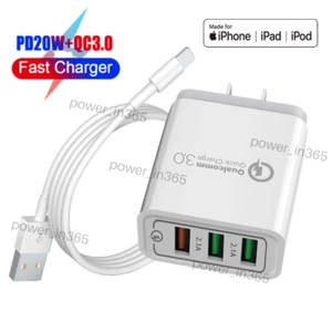 For iPhone 6 7 8 11 12 13 Power Adapter Block QC Fast Charger USB Charging Cable - Picture 1 of 17