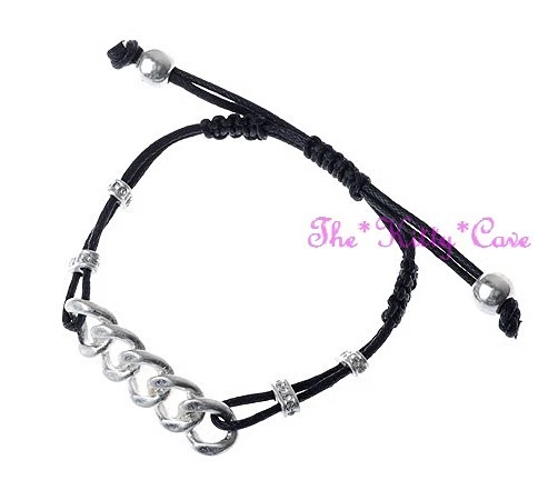 Corrente de freio punk rock preta chique pulseira de cordão com nós com cristal Swarovski - Imagem 1 de 1