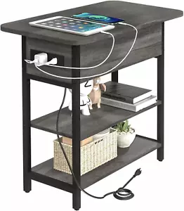 End Table with Charging Station, Flip Top Side Table with USB Ports and Outlets, - Picture 1 of 12