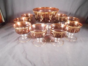 Vintage Murano 24k Gold and Rose Ice Cream Set. Custom made in Italy 1989 - Picture 1 of 16
