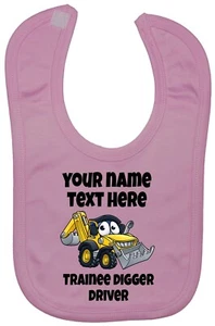 Personalisierter Auszubildender Baggerfahrer Farbbild Baby Fütterung Lätzchen Neugeborene - ca. 3 Jahre - Bild 1 von 6