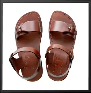 Leather Jesus Mens Brown Canaan Roman Sandals Gladiator UK Size 4-15 EU 36-50 - Picture 1 of 2