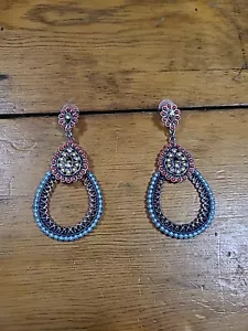 Pendientes de aro vintage grandes tono plateado naranja turquesa rojo envío gratuito - Imagen 1 de 3