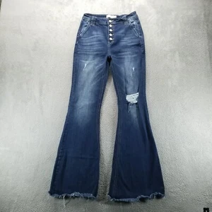 Jeans KanCan donna 27 blu svasato bottoni mosca vita alta lavaggio scuro denim elasticizzato - Foto 1 di 9