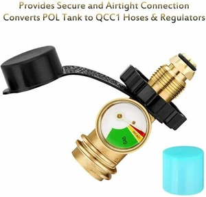 1pc Propane Tank Brass Adapter+Pressure Meter Gauge for LP Gas Grill BBQ RV Set - Picture 1 of 7