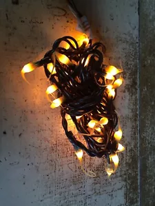 20ct Cream Silicone Bulb Brown Wire Cord Teeny Bulbs Light Strand Set Primitive - Picture 1 of 6