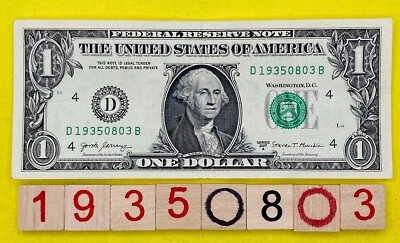 1935 August ￼3 Birthday Year Note 19350803 Fancy Serial Number One Dollar Bill - Image 1 of 4