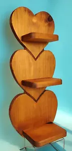 Handmade Wooded Verical Hearts 3 Tier Knick Knack Shelf 21" w/Peg Wall Hanging - Picture 1 of 12