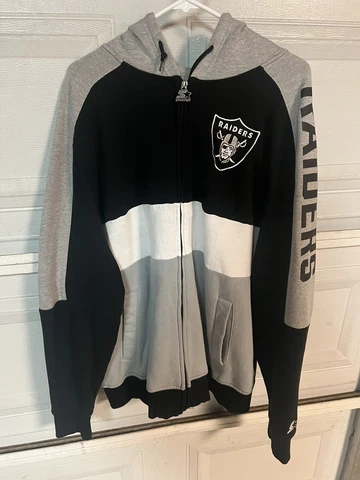 Vintage Los Angeles Raiders NFL Starter Hooded Sweatshirt XXL Hoodie Full Zip Cover