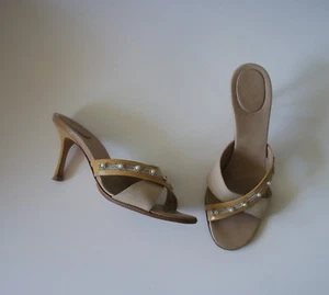 Auth Chanel Fabric & Leather Slides Mules Sandals Size 37.5 - Picture 1 of 12