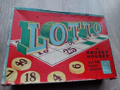 Vintage Lotto or Housey Housey Game with 90 Wood Numbers & Player Cards 1930s - Image 1 of 4