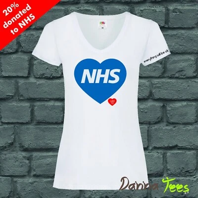 NHS Love Heart Charity V-NECK T-shirt or Athletic Vest White 20% revert to NHS - Image 1 of 3
