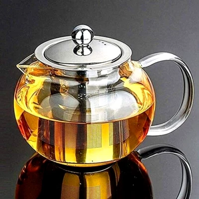 Clear Glass Tea Pot With Steel Infuser Leaf Teapot Stovetop Safe 22Oz 660ml - Image 1 of 4
