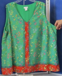 EUC Border Print ADRIENNE VITTADINI Green Floral TUNIC TOP Lined POLY Sz 3X - Picture 1 of 4