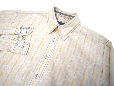Georg Roth Mens Shirt XL Ivory Yellow Striped Paisley Long Sleeve Button - Image 1 of 4