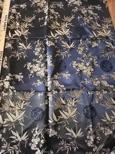  Black And Gold  Asian Fabric Floral 1 yard Poly Satin - Picture 1 of 3