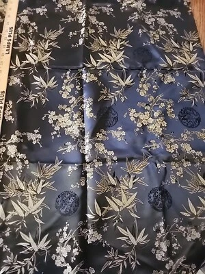  Black And Gold  Asian Fabric Floral 1 yard Poly Satin - Image 1 of 3