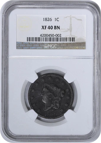 1826 Large Cent EF40BN NGC Cover