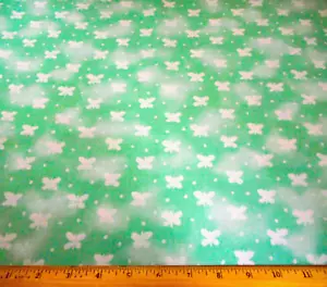 Quilt Fabric 1 1/2 Yard SALE White Butterflies Dots Lt Green Premium Cotton #PC - Picture 1 of 2
