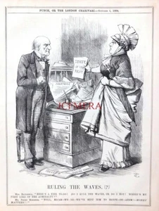 'RULING THE WAVES (?)', Antik 1884 John Tenniel PUNCH Cartoon Druck : 658-32 - Bild 1 von 1