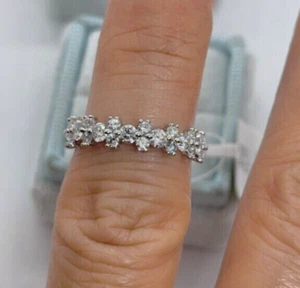 Women's Lab Created Diamond Classic Half Eternity Wedding Band Ring 925 Silver - Picture 1 of 5