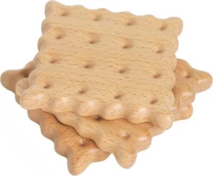 Lot de 3 sous-verres en bois massif tampon isolant en forme de biscuit mignon - Photo 1/4