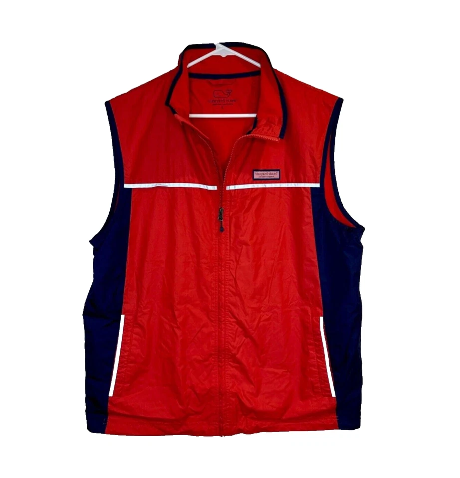 Vineyard Vines Men's LG Red Vest Reflectors Logo Pockets Golf Preppy - Image 1 of 4