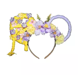 Disney Mickey Ears Purple Spring Floral W/ Yellow Hair Braids Headband - Picture 1 of 2