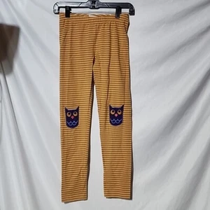 Girls Size 150 (12) HANNA ANDERSSON Mustard Yellow Leggings, Purple Cat Patches - Picture 1 of 8