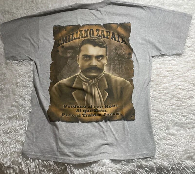 Camiseta Emilio Zapata Grande Gris Revolución Mexicana Camiseta Adulto Talla XL Foto 1 de 3