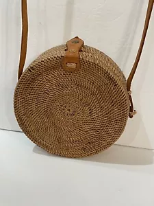 Straw Studios runde handgewebte runde Handtasche aus Rattan & Leder Umhängetasche - Bild 1 von 8