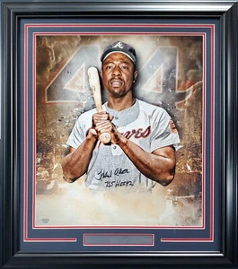 HANK AARON AUTOGRAPHED FRAMED 20X24 PHOTO BRAVES "755 HOF 82" FANATICS 191204 - Picture 1 of 5
