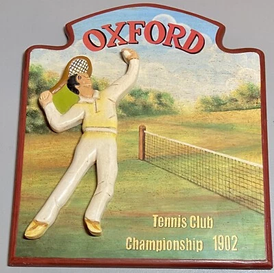 Placa de madeira vintage Oxford Tennis Club Championship 1902 3D em relevo 13x11 - Imagem 1 de 3