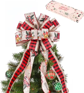 Christmas Tree Topper Bow with Streamers,48X13 Inches Large Toppers Bow for Xmas - Picture 1 of 12