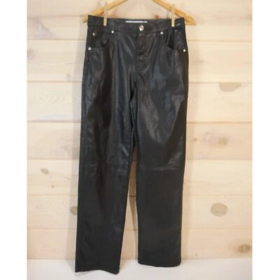 Pantalones Bershka Para Mujer Talla M Imitación Cuero Pierna Recta Negro Sólido Moto Rock Foto 1 de 4