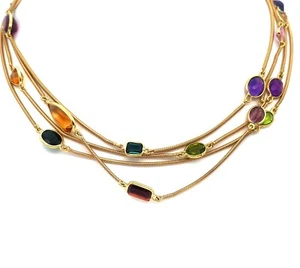 Gold Necklace Multi-Color Gems 18kYellow Snake Chain 90" - Picture 1 of 7