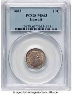 1883 10C Hawaiian Dime PCGS MS 63 - Foto 1 di 2