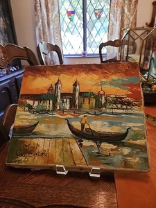 Lienzo de pintura al óleo original vintage sin marco Venecia Italia • Firmado Ron Cooper - Imagen 1 de 23