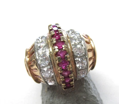 Anillo Art Deco/Retro Oro Rosa 14k Diamantes y Rubí 6 Circa 1915-1940 HACER OFERTA Foto 1 de 4
