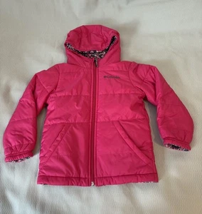 Columbia Coat Girls XXS 4/5 Pink puffer reversible hooded full zip - Picture 1 of 9