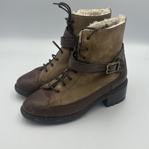 Stivali UGG Collezione Donna 6M Marrone Sassari Pelle Scamosciata Shearling Combattimento Escursionismo