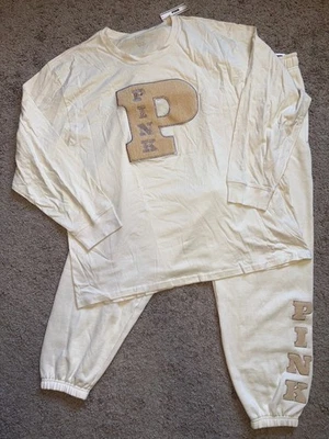 NUEVO CON ETIQUETAS ROSA por VICTORIA'S SECRET 2 PIEZAS HIEDRA POLAR CAMPUS CAMISA Y PANTALONES DEPORTIVOS - XL XXL Foto 1 de 3