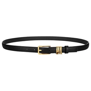 Women Skinny Leather Belt Ladies Black Thin Waist Belt for Dresses Jeans Pant... - Picture 1 of 7