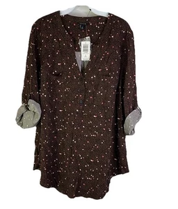 New Torrid Harper Heart Petals Print Roll Sleeve Shirt Womens 2XL - Picture 1 of 7