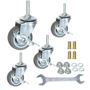 2 Inch Swivel Stem Caster Wheels with Brake Set of 4, M8-1.25 Threaded Grey - Picture 1 of 2