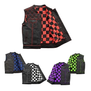 Herren Motorrad Rindsleder Weste Karofutter Biker - Rautenpolsterung - Bild 1 von 19