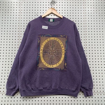 Sudadera De Colección Años 90 American Eagle Santa Fe Cuello Redondo Hombres Grande Púrpura Polar EE. UU.  Foto 1 de 4