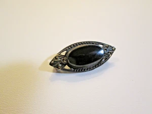 Vintage Sterling Silber Brosche kleiner Markasit schwarzes Glas Trauer Pin - Bild 1 von 6