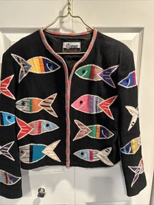 VINT 80s Spirit Creations Boxy Crop Jacket Blk/Pink/Red Lipstick/applique Sz LRG - Picture 1 of 13